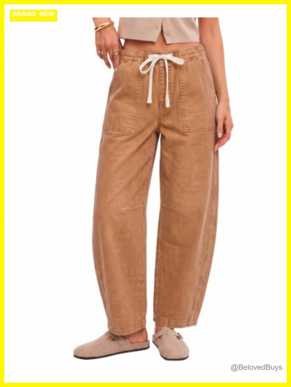 Women's Baggy Barrel Wide Leg High Waisted Pull On Jeans Stretchy Denim Pants